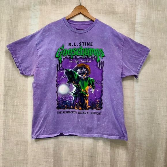 GOOSEBUMPS Tie Dye Shirt Mens Large L PURPLE SCARECROW R.L Stine Retro Book Tee - Picture 1 of 5
